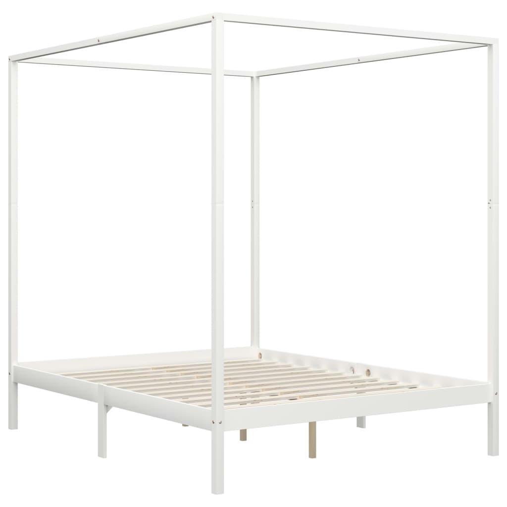 Canopy Bed Frame with 4 Drawers White Solid Pine Wood 160x200cm